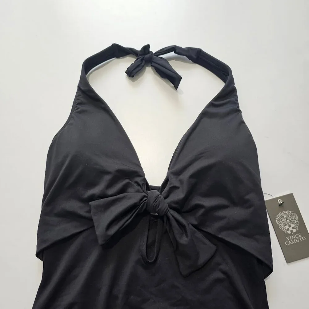 Vince Camuto Plunging Tie-Front Halter One-Piece Swimsuit